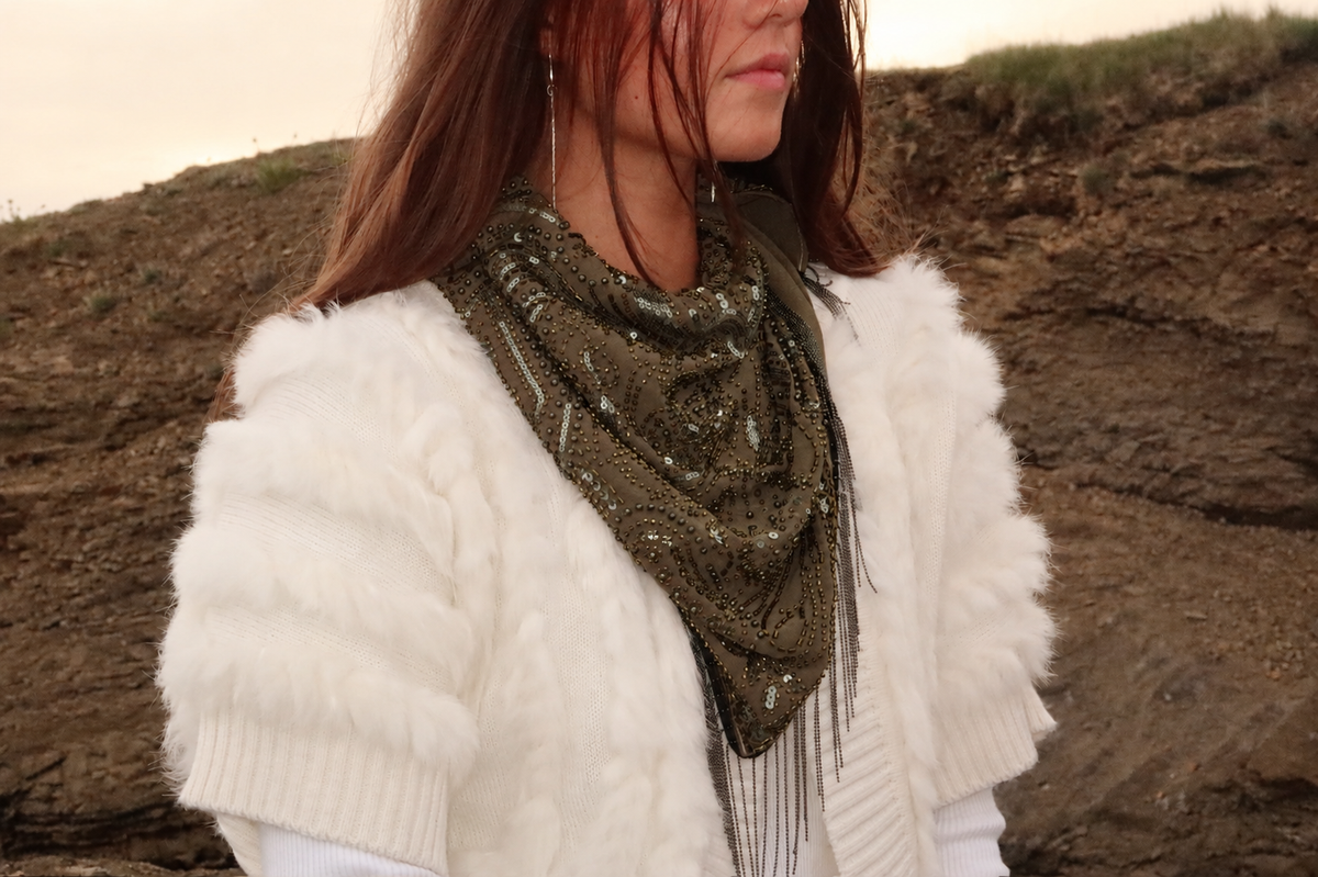 Beaded fringe scarf