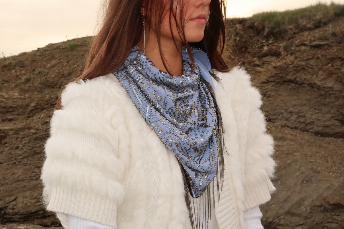 Beaded fringe scarf